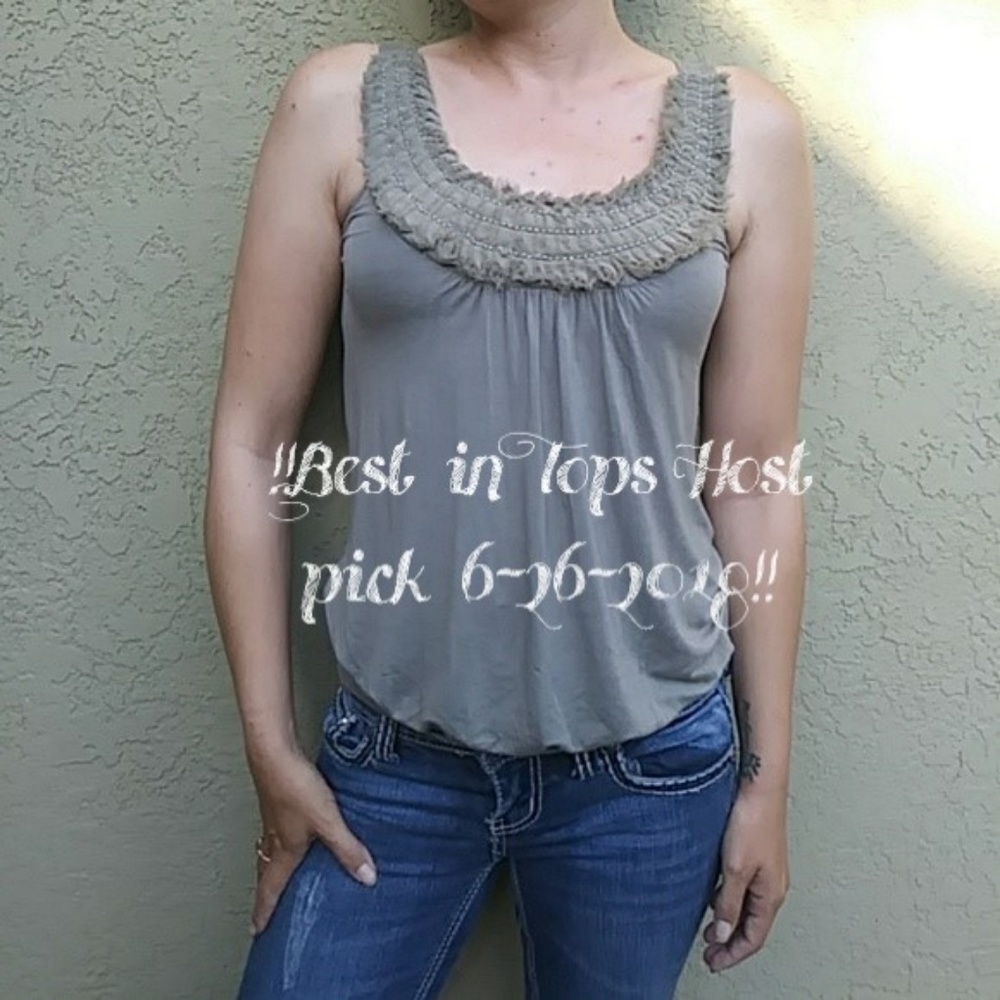 Host Pick! Gray ruffle tank top